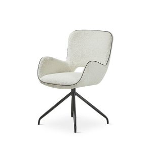 Silla Giratoria en Tejido Bouclé Blanco Roto y Patas de Metal