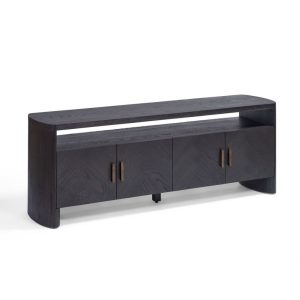 Mueble de TV de Roble Oscuro con Diseño Curvo y Tiradores Metálicos