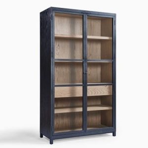 Vitrina de Roble Negro con Puertas de Cristal e Interior Natural