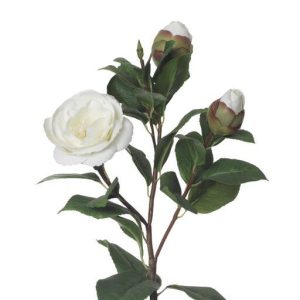 Tallo de Camelia Artificial Blanca con Capullos