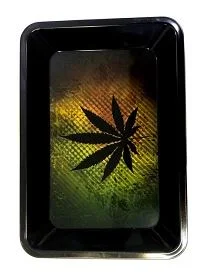BANDEJA PARA LIAR «HOJA MARIHUANA RASTA» 18X14CM