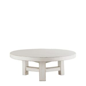 Mesa de Centro Redonda de Olmo Reciclado Acabado Blanco (Ø80 cm)