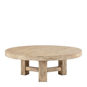 Mesa de Centro Redonda Grande en Madera de Olmo Reciclada Acabado Natural (Ø105 cm)