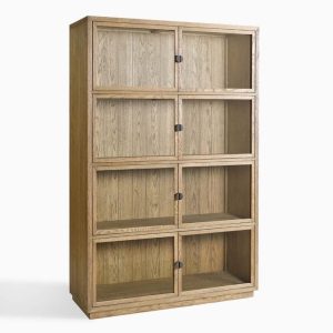 Vitrina de Roble Natural con Puertas de Cristal