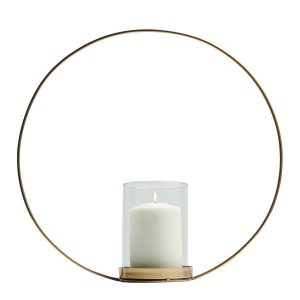Portavelas Circular Grande en Metal Dorado con Cúpula de Cristal