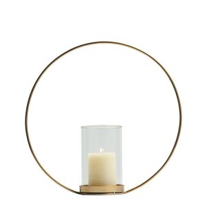 Portavelas Circular Pequeño en Metal Dorado con Cúpula de Cristal