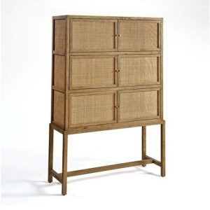 Armario Alto con Puertas de Rejilla en Madera Natural