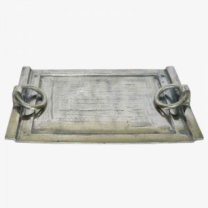 Bandeja Rectangular de Metal con Asas Decorativas