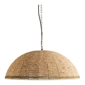 Lámpara de Techo en Perlas de Madera Natural y Dorado Ø65 cm