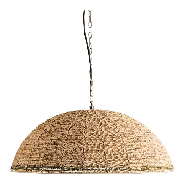 Lámpara de Techo en Perlas de Madera Natural y Dorado Ø65 cm