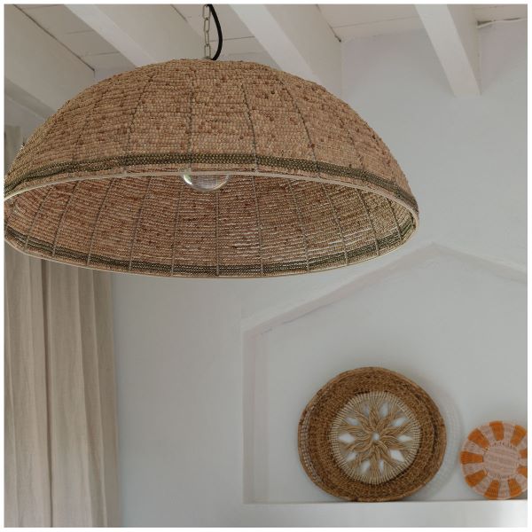Lámpara de Techo en Perlas de Madera Natural y Dorado Ø65 cm - Imagen 6