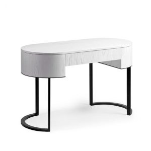 Consola Curva en Roble Blanco con Patas de Metal Negro