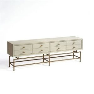Mueble de TV en Roble Blanco con Estructura Metálica Dorada