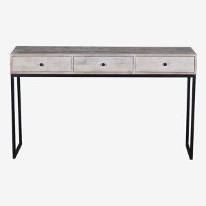 Consola de madera natural con base metálica