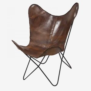 Silla Mariposa de Cuero y Metal Negro