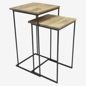 Set de 2 Mesas Cuadradas en Madera Natural y Metal