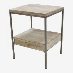Mesita de Noche en Madera Natural y Metal con Cajón