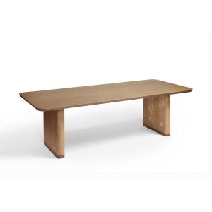 Mesa de Comedor Rectangular en Madera Natural con Patas de Ratán