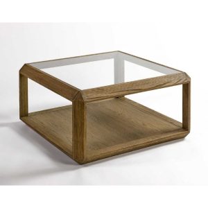 Mesa de Centro Cuadrada en Roble Natural y Cristal Transparente