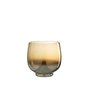 Portavelas de Cristal Ámbar con Acabado Dorado