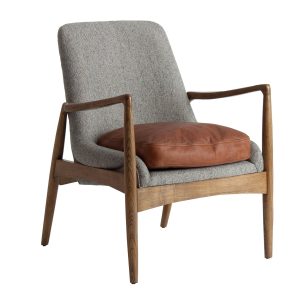 Sillón Moderno con Estructura de Madera y Cojín de Cuero