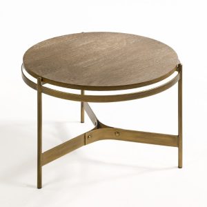 Mesa Auxiliar Redonda de Roble con Estructura de Metal Bronce