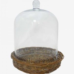 Campana de Cristal con Base de Ratán Natural