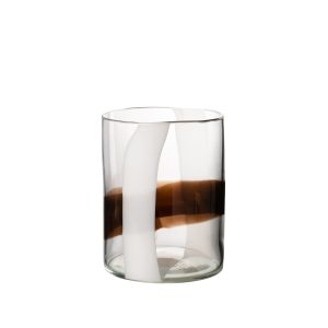 Jarrón de Cristal Decorativo en Blanco y Marrón