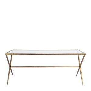 Mesa de Comedor Rectangular en Latón Dorado y Cristal de 185 cm