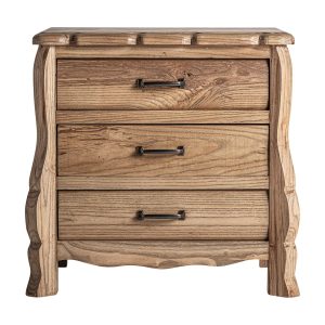 Mesita de Noche con Tres Cajones en Madera de Olmo Natural