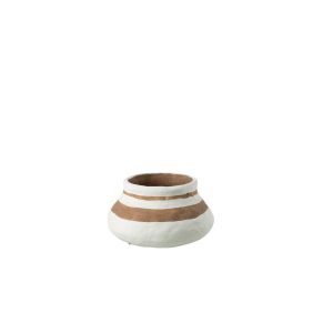 Macetero Bajo de Cerámica en Blanco y Terracota