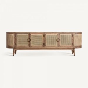 Mueble de TV en Madera de Mango con Puertas de Ratán