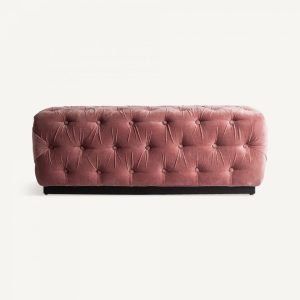 Pie de Cama Tapizado en Terciopelo Rosa con Diseño Capitoné