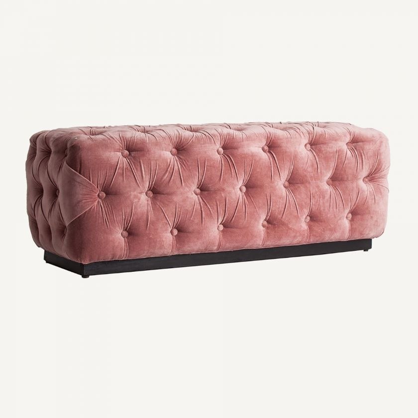 Pie de Cama Tapizado en Terciopelo Rosa con Diseño Capitoné - Imagen 3