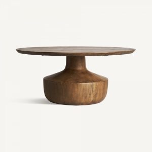 Mesa de Centro Redonda Esculpida en Madera Maciza