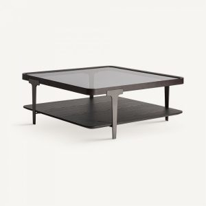 Mesa de Centro Cuadrada en Fresno Negro y Cristal Ahumado