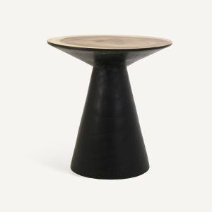Mesa Auxiliar Negra con Sobre de Madera Natural