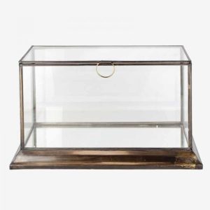 Caja de Cristal con Base y Estructura de Metal Marrón Envejecido