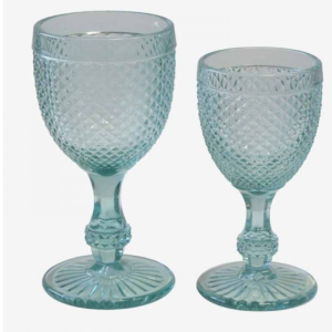 Juego de 12 Copas de Agua y Vino en Cristal Azul Claro