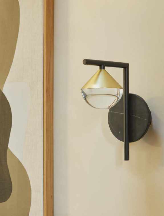 Aplique de Pared Nino en Acero con Tulipa Óptica y Mármol Negro - Imagen 3