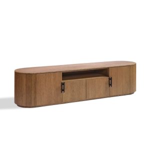 Mueble de TV de Roble con Diseño Curvo y Puertas de Palilleria