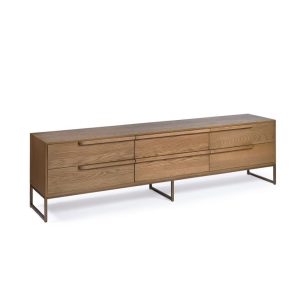 Mueble de TV de Roble Natural con Base Metálica