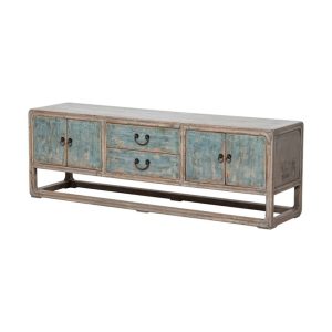 Mueble de TV de Madera Vintage Azul Patinado – Estilo Oriental