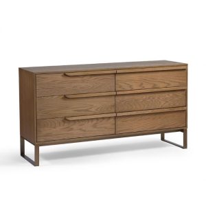 Cómoda de Roble Natural con Base Metálica y Tiradores Integrados