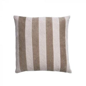 Cojín Decorativo de Terciopelo a Rayas en Beige y Lino