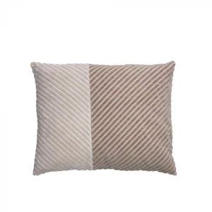 Cojín Decorativo de Terciopelo Bicolor en Lino y Beige con Rayas en Relieve