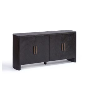 Aparador de Roble Oscuro con Diseño en Espiga y Detalles en Latón