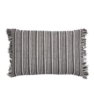 Cojín Decorativo de Algodón a Rayas en Marrón y Beige con Flecos