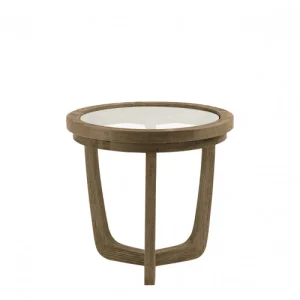 Mesa Auxiliar Redonda en Roble Natural y Cristal