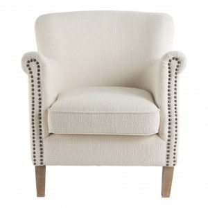 Sillón de Tejido Bouclé en Tono Crema con Detalles de Tachuelas